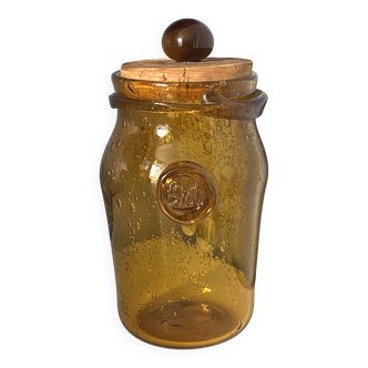 Vintage BIOT Glassware - Large covered jar pot 23cm bubbled blown glass am