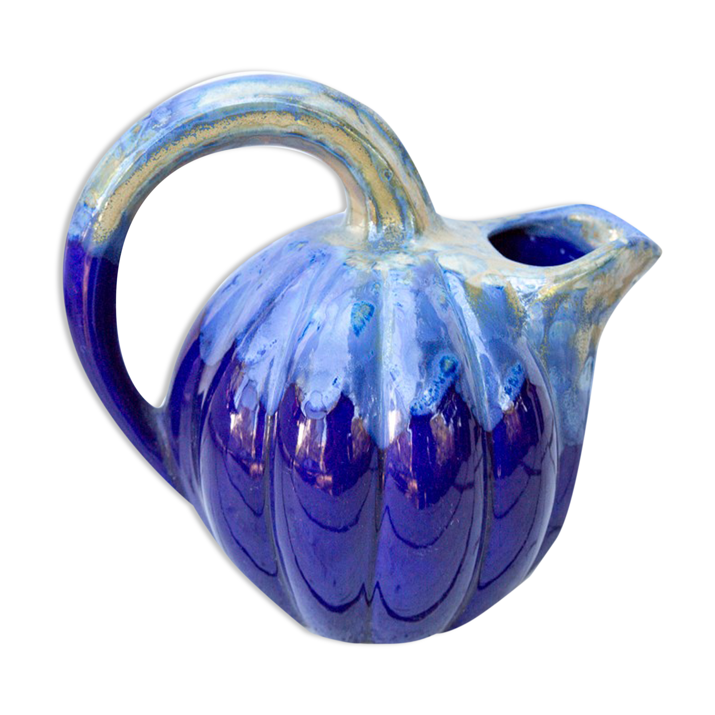 Pitcher carafe in blue ceramic