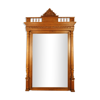 Bevelled mirror with balusters, cornice - pediment 138 cm