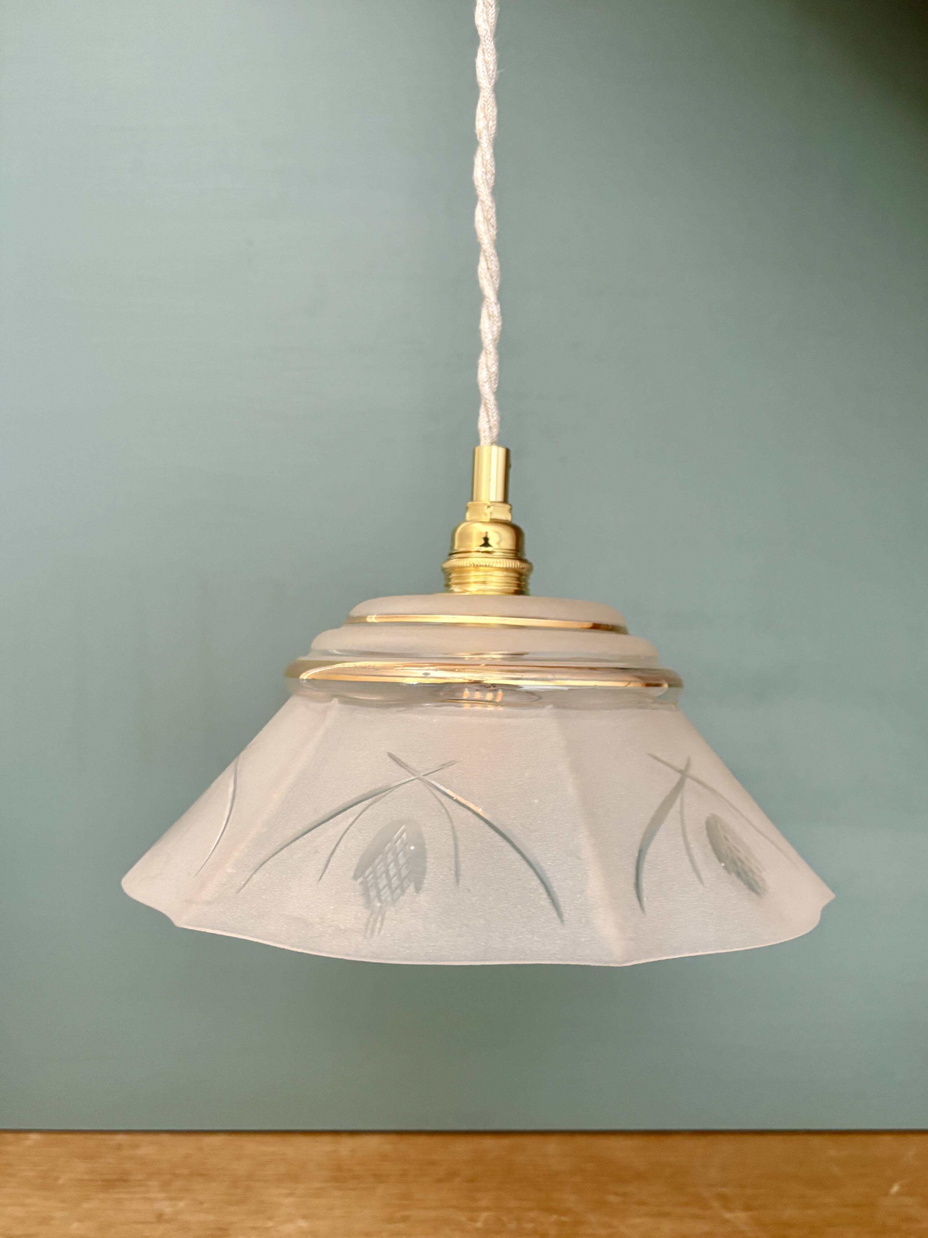 Vintage frosted glass lampshade pendant light