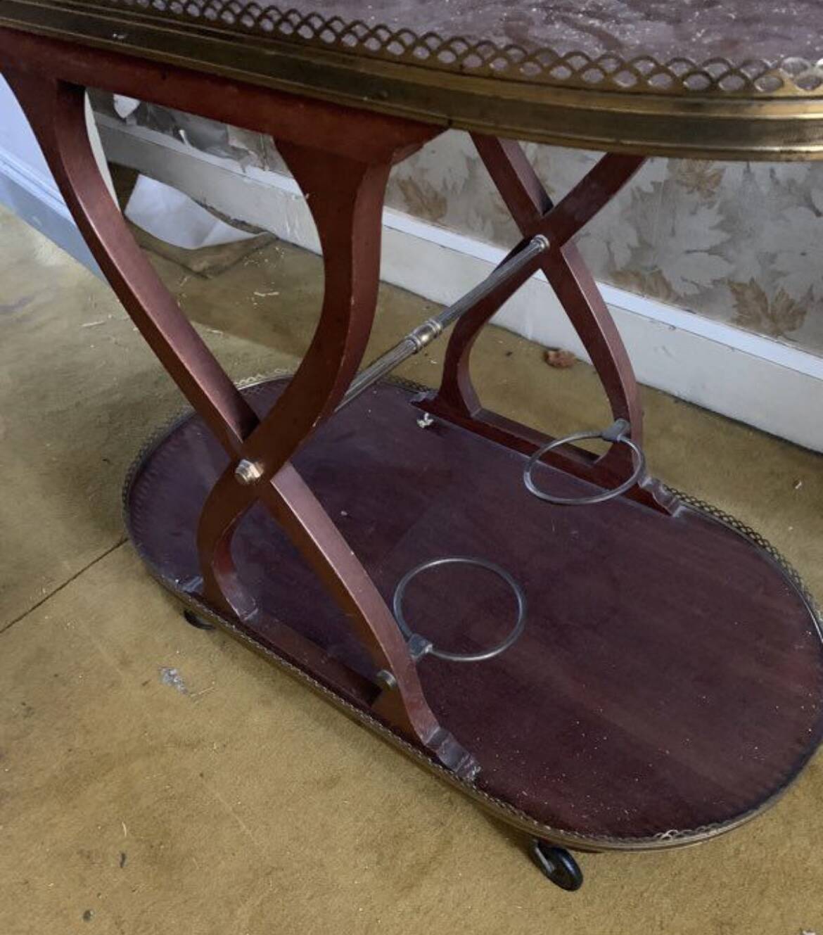 Vintage wooden sideboard with wheels