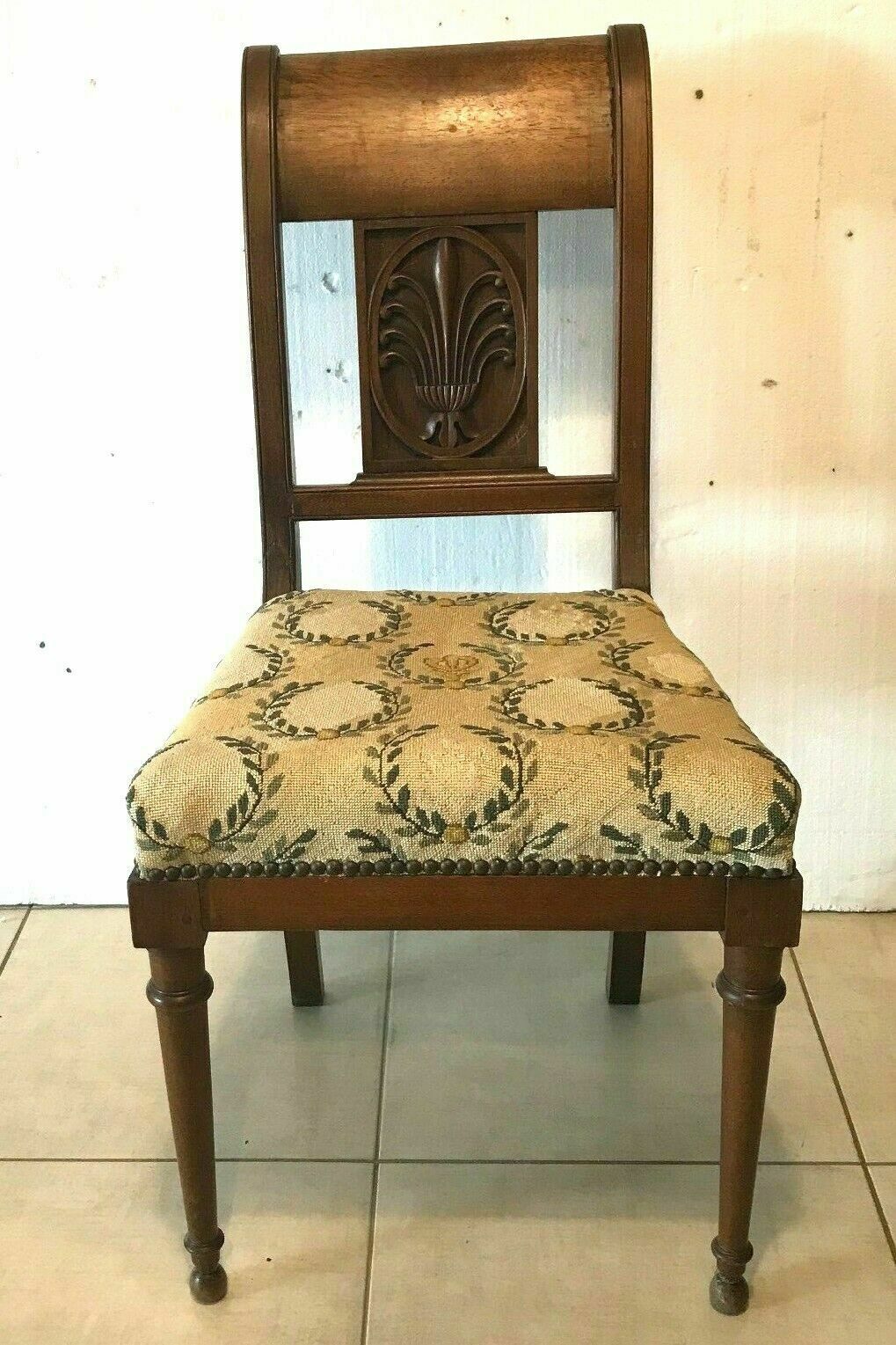 Four Directoire style mahogany chairs with 20th century fabric seats