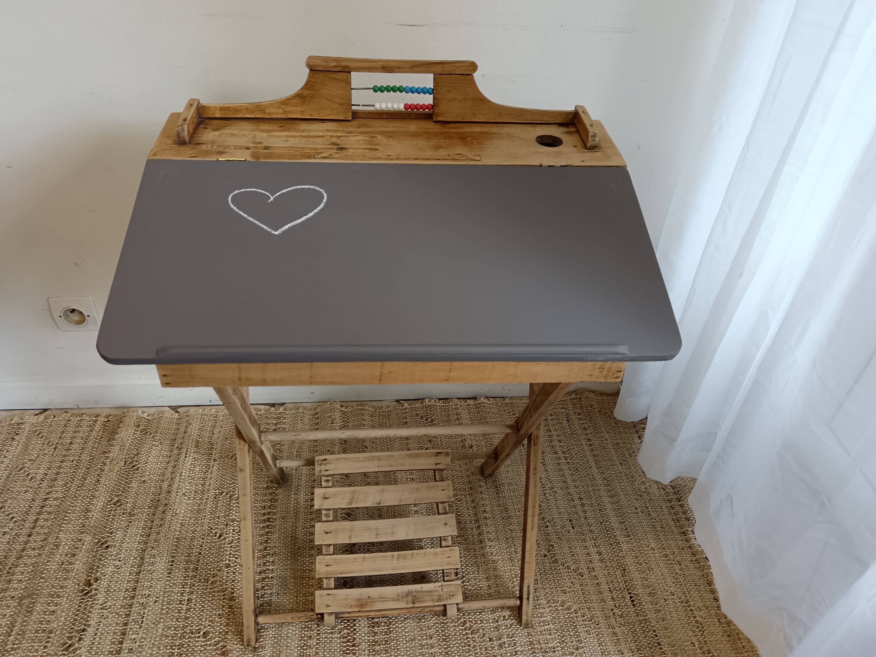 Children's wooden school desk with foldable slate