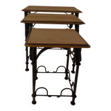 3 nesting tables in wrought iron and solid wood top