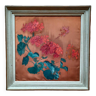 Framed silk painting representing flowers