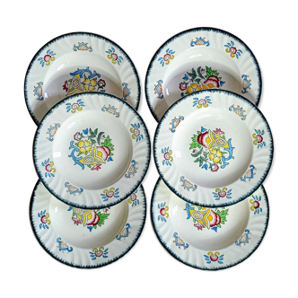 6 assiettes creuses Longwy modèle Vieux Rouen