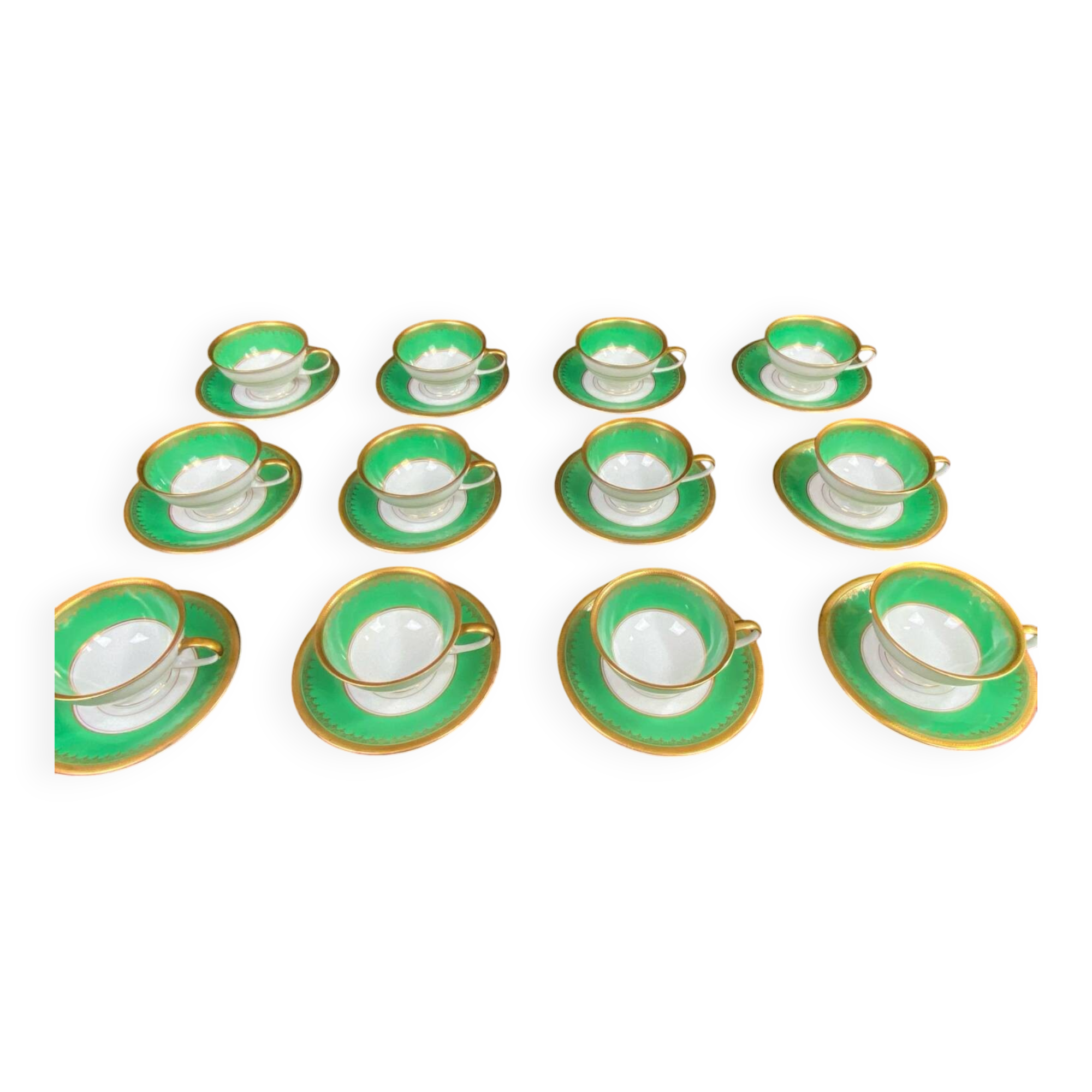 Complete set of 12 Art Deco fine porcelain cups and saucers Ros.