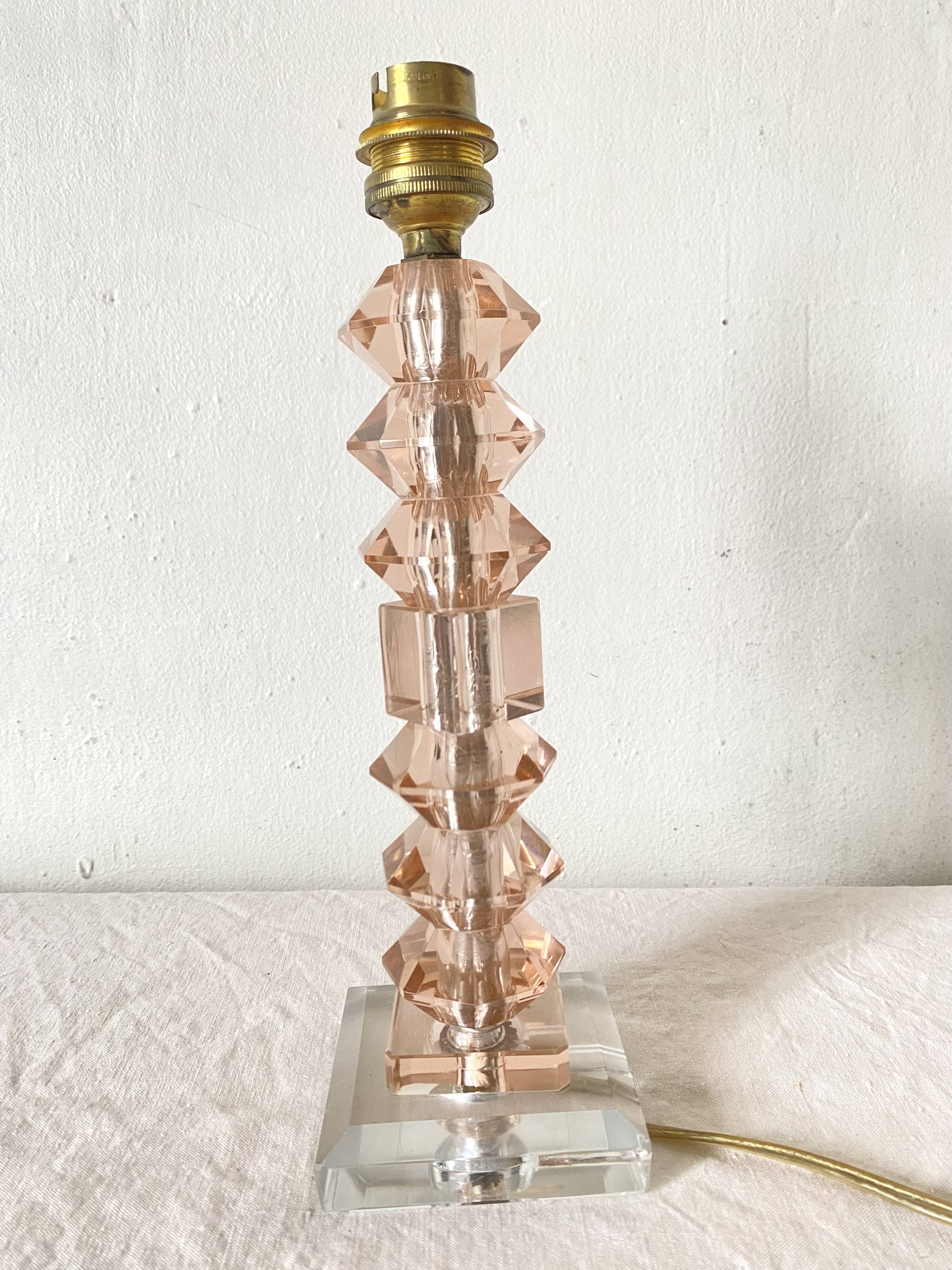Pink glass and crystal lamp