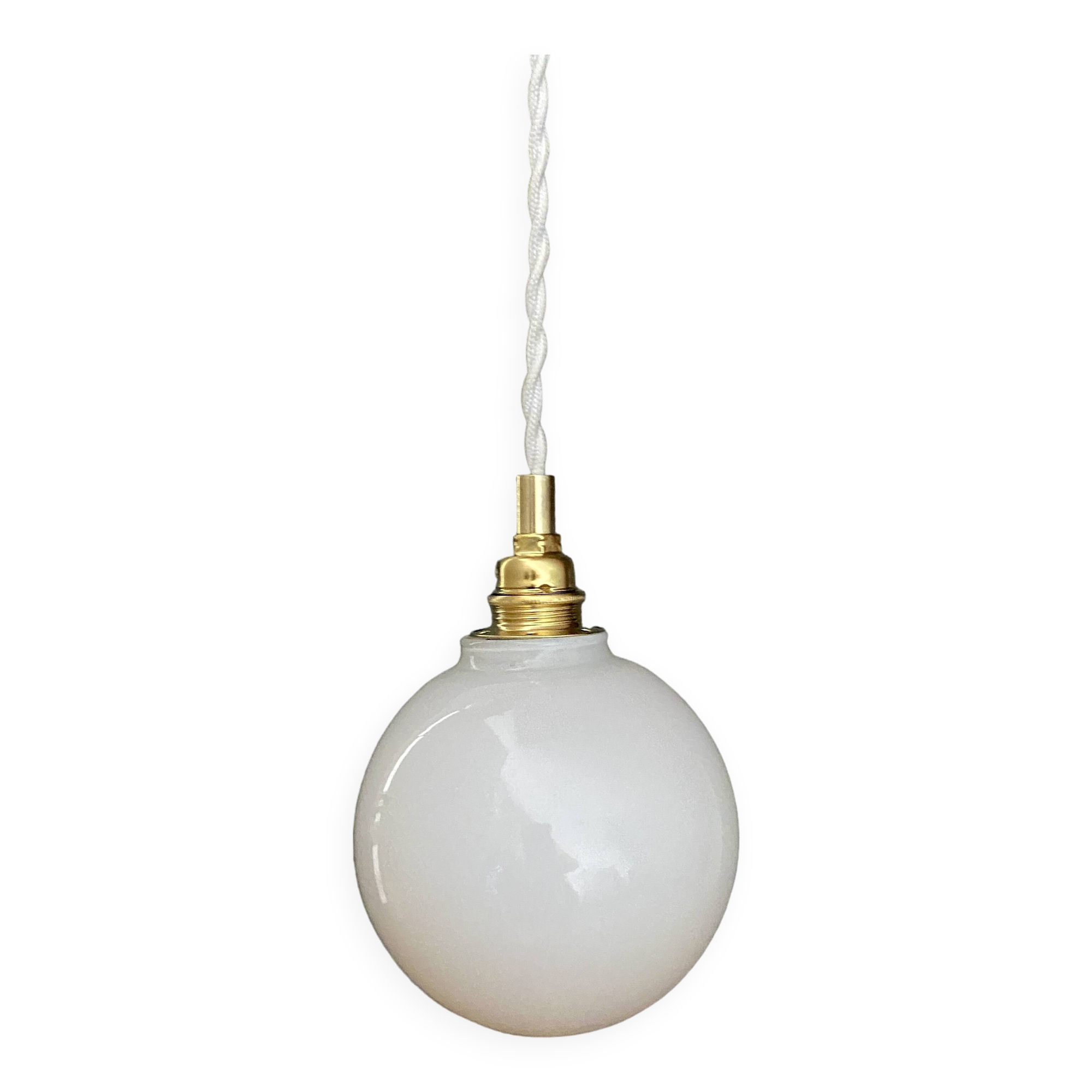 Vintage globe pendant light in white opaline