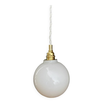 Vintage globe pendant light in white opaline