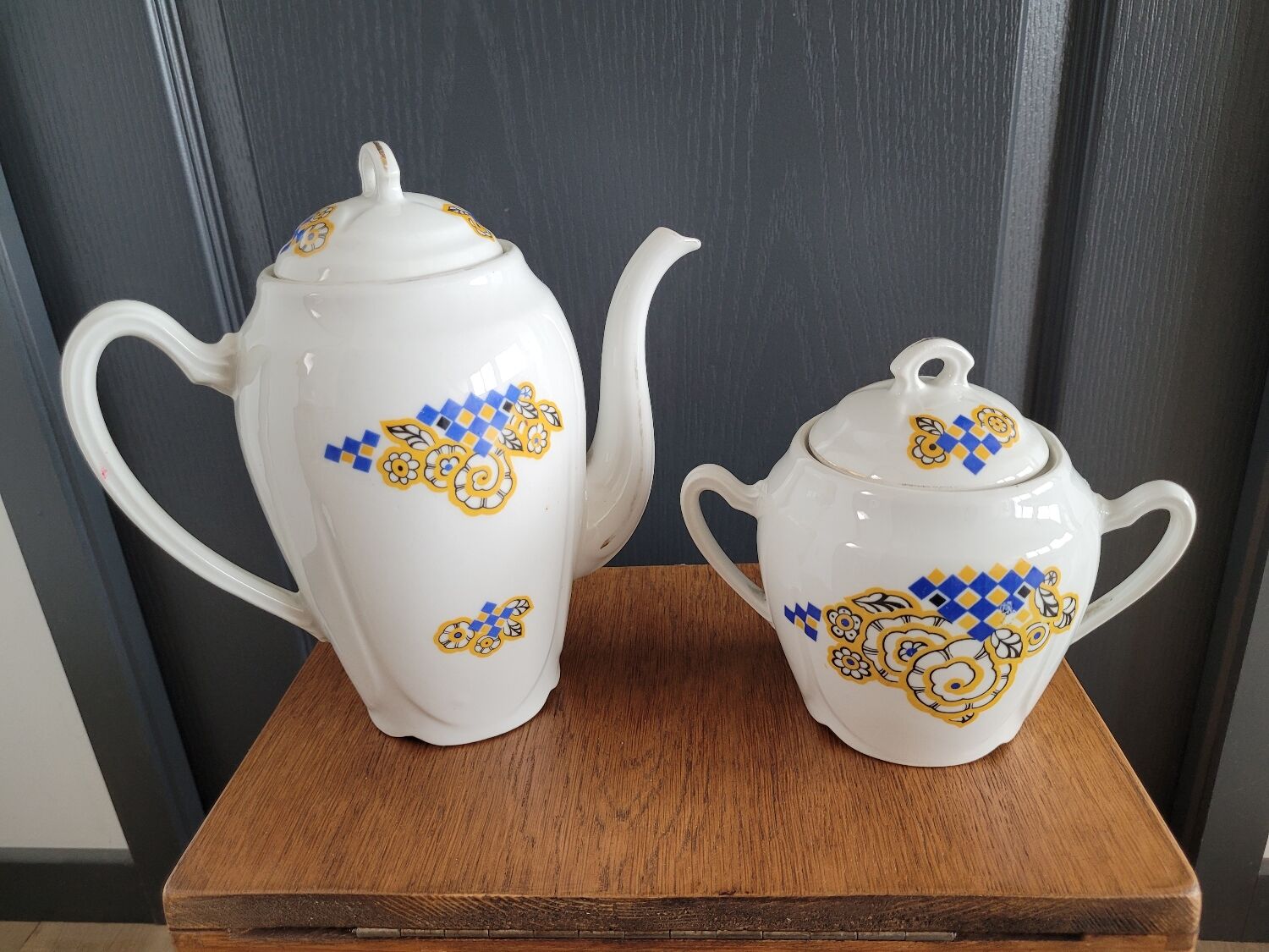 Sugar bowl and coffee pot