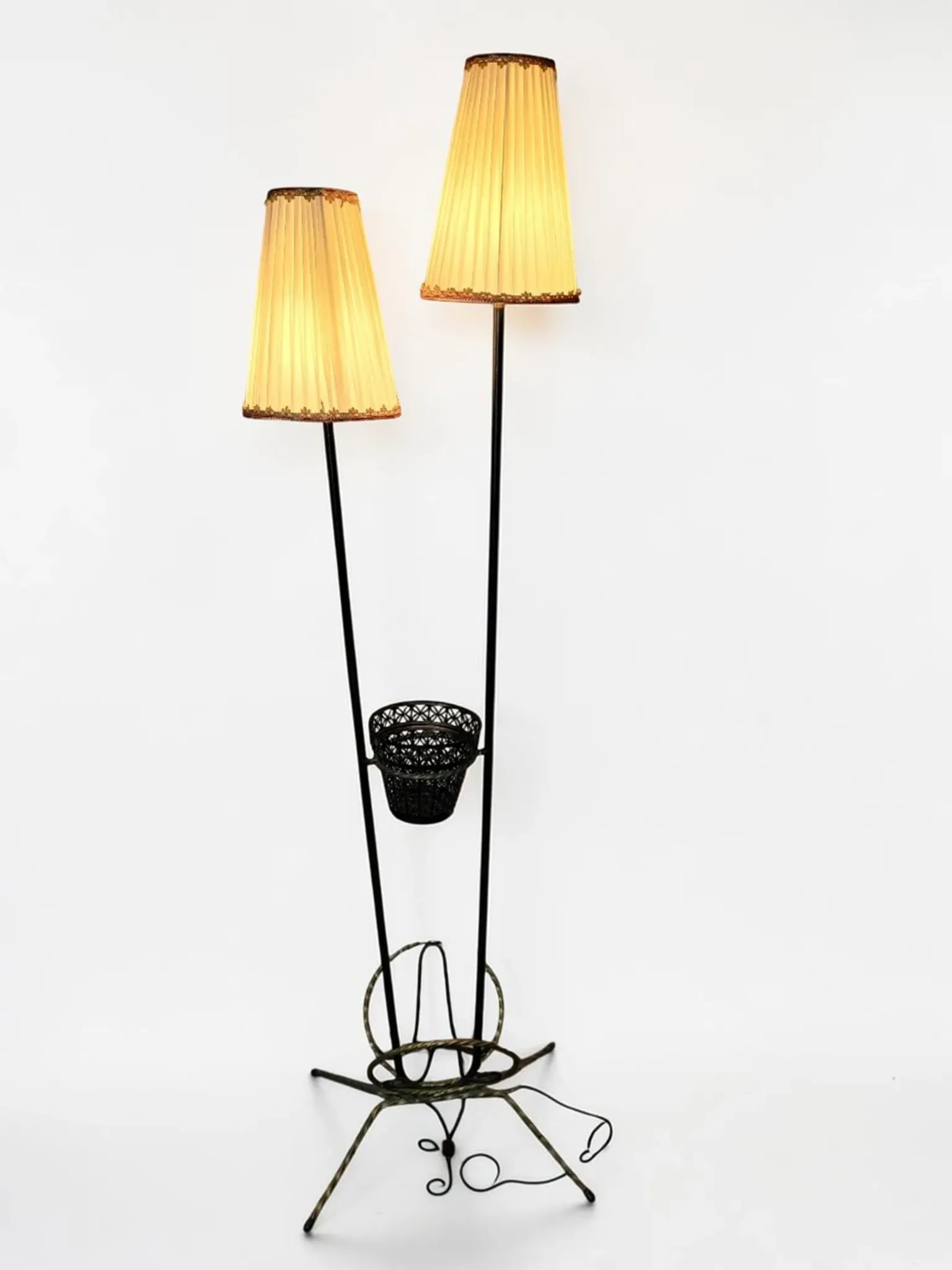 Wrought iron magazine rack floor lamp 1950s
