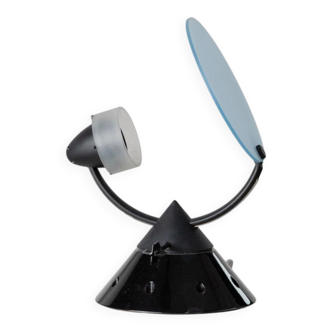Vintage Lamperti Sestante desk lamp in blue frosted glass and black metal, Memphis-style Italian design from the 1980s