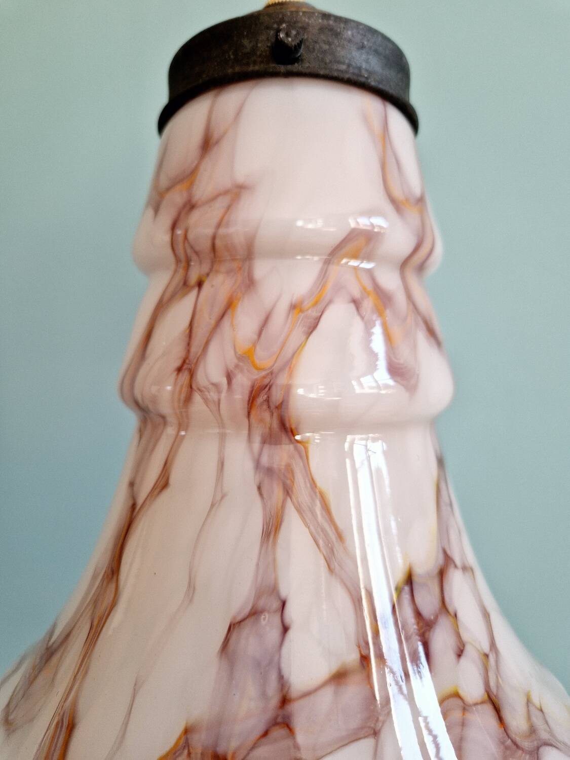 Art Deco pendant light in pink marbled opaline (4 available)