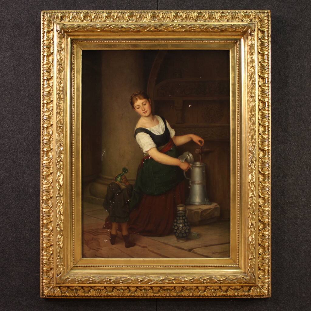 Painting signed G. Spangerberg and dated 1886, interior scene