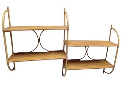 Vintage 1960s wooden and rattan shelf with 4 shelves
