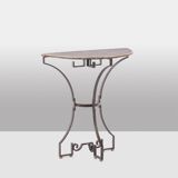 Pair of half-moon shaped console tables. Work of art craftsmanship.