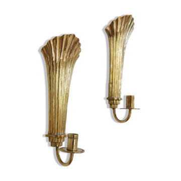 Pair of Art Deco brass wall sconces by Holmström, Arvika, Sweden, 1940s.