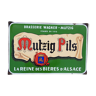 Ancienne plaque émaillée "Mutzig Pils La Reine des bières d'Alsace" 1950
