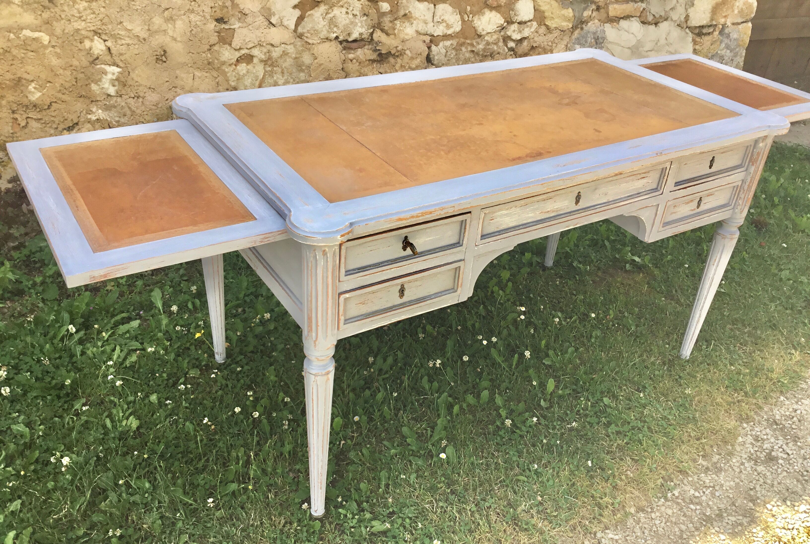 Louis XVI style flat desk leather top
