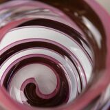 Vase en verre Murano XXL en verre clair avec des rayures violettes, verre d'art italien des années 1970.