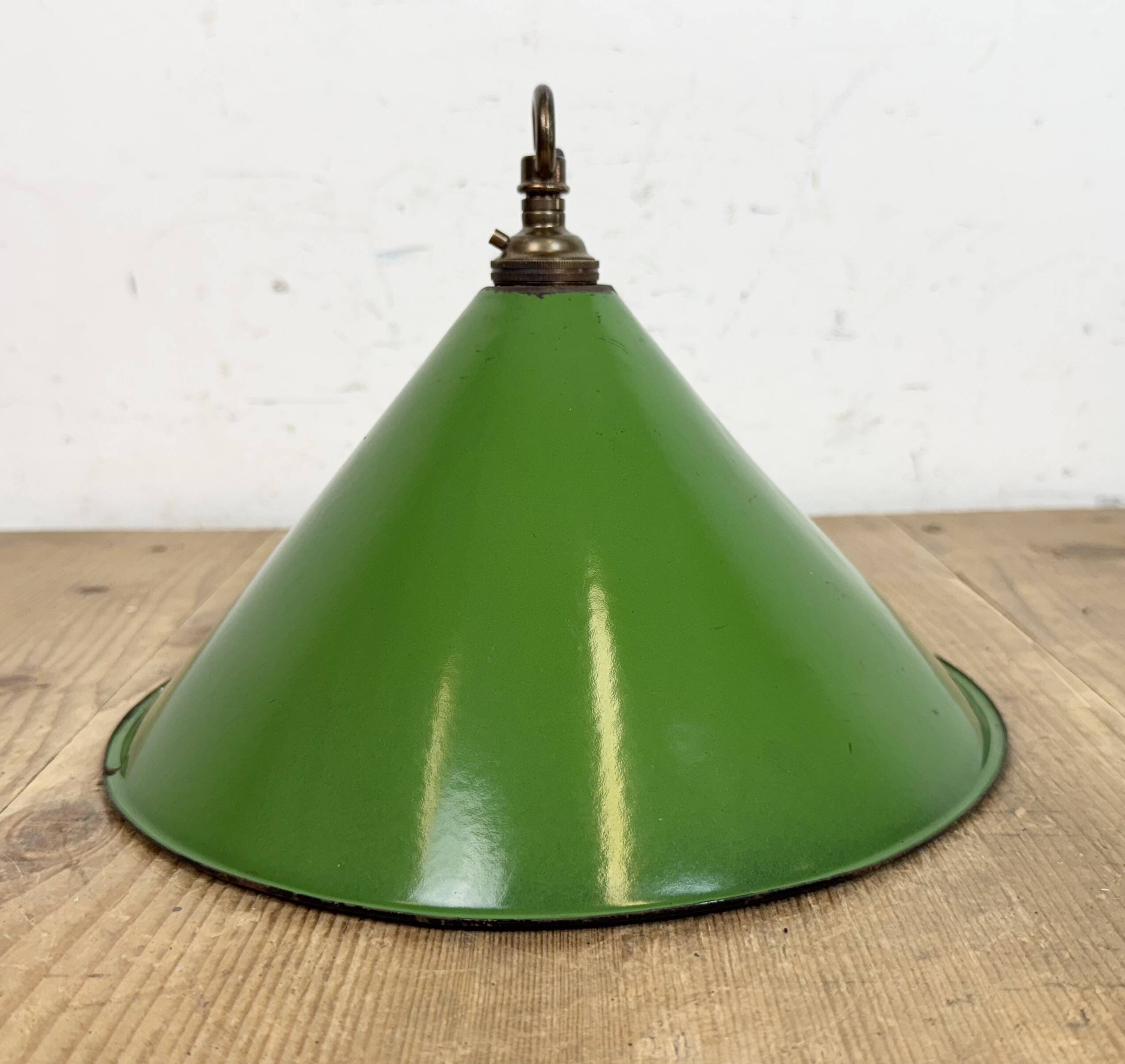 Industrial British Green Enamel Factory Pendant Lamp, 1950s