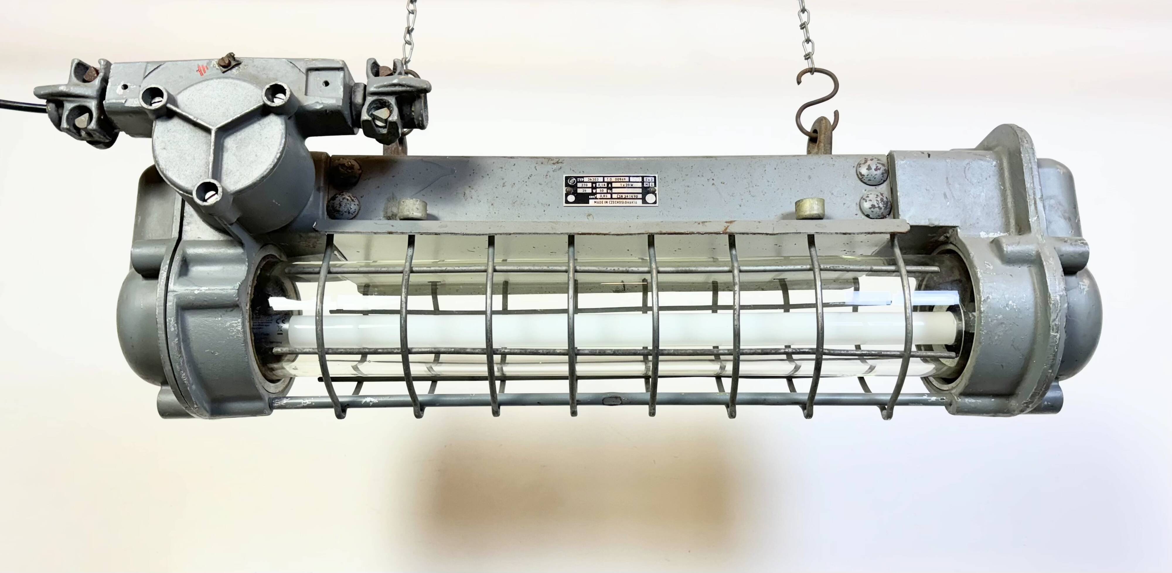 Grey Industrial Hanging Tube Light from Elektrosvit, 1970s