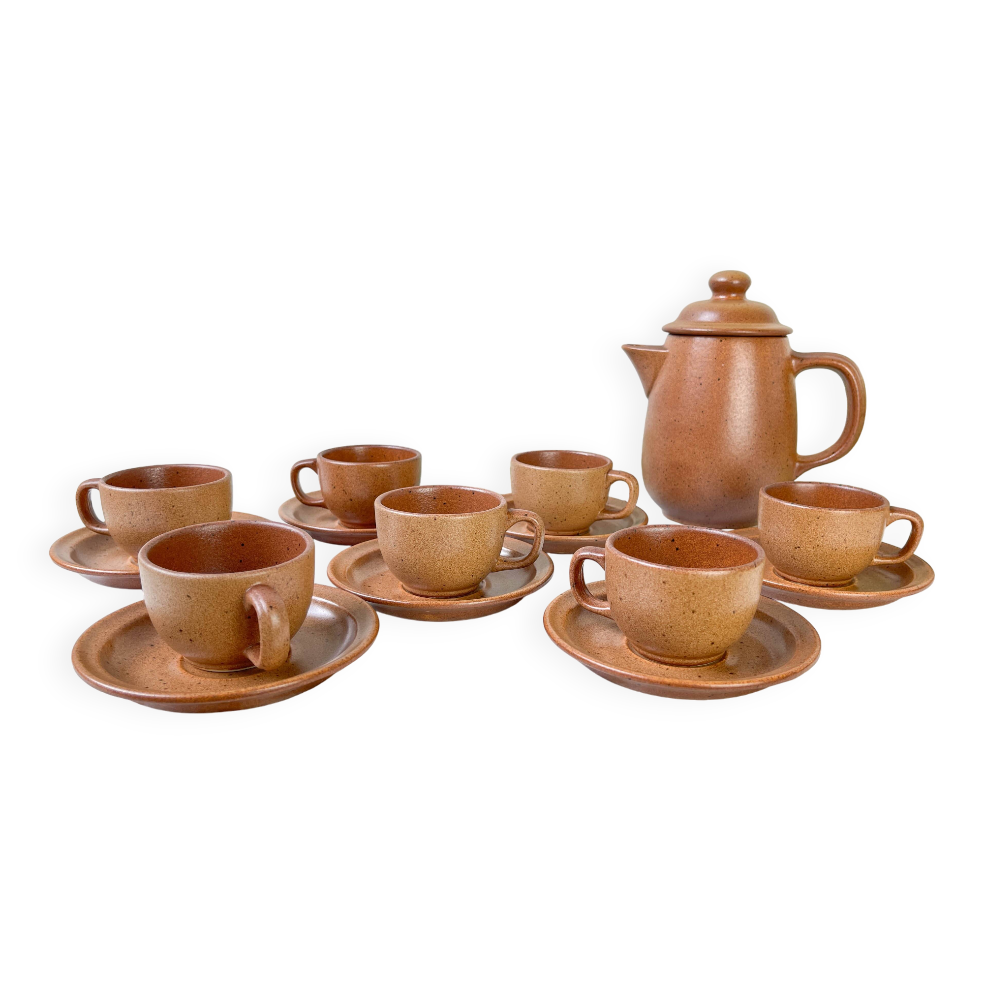 Vintage speckled stoneware coffee set Sarreguemines France from the 1950s