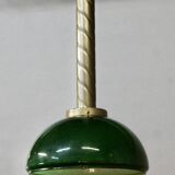 Chandelier with brass body and green opaline