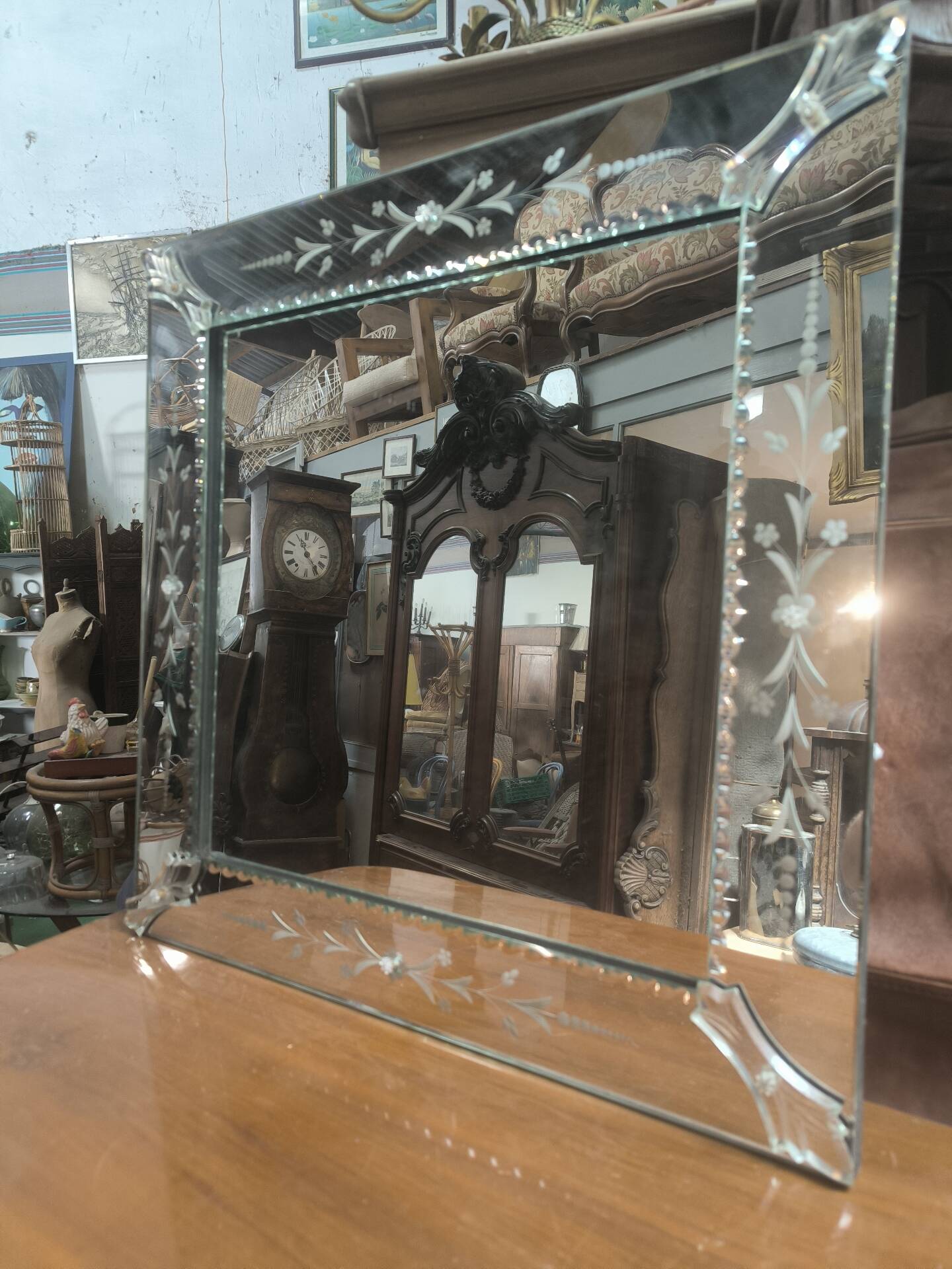 Square Venetian mirror from around 1940.