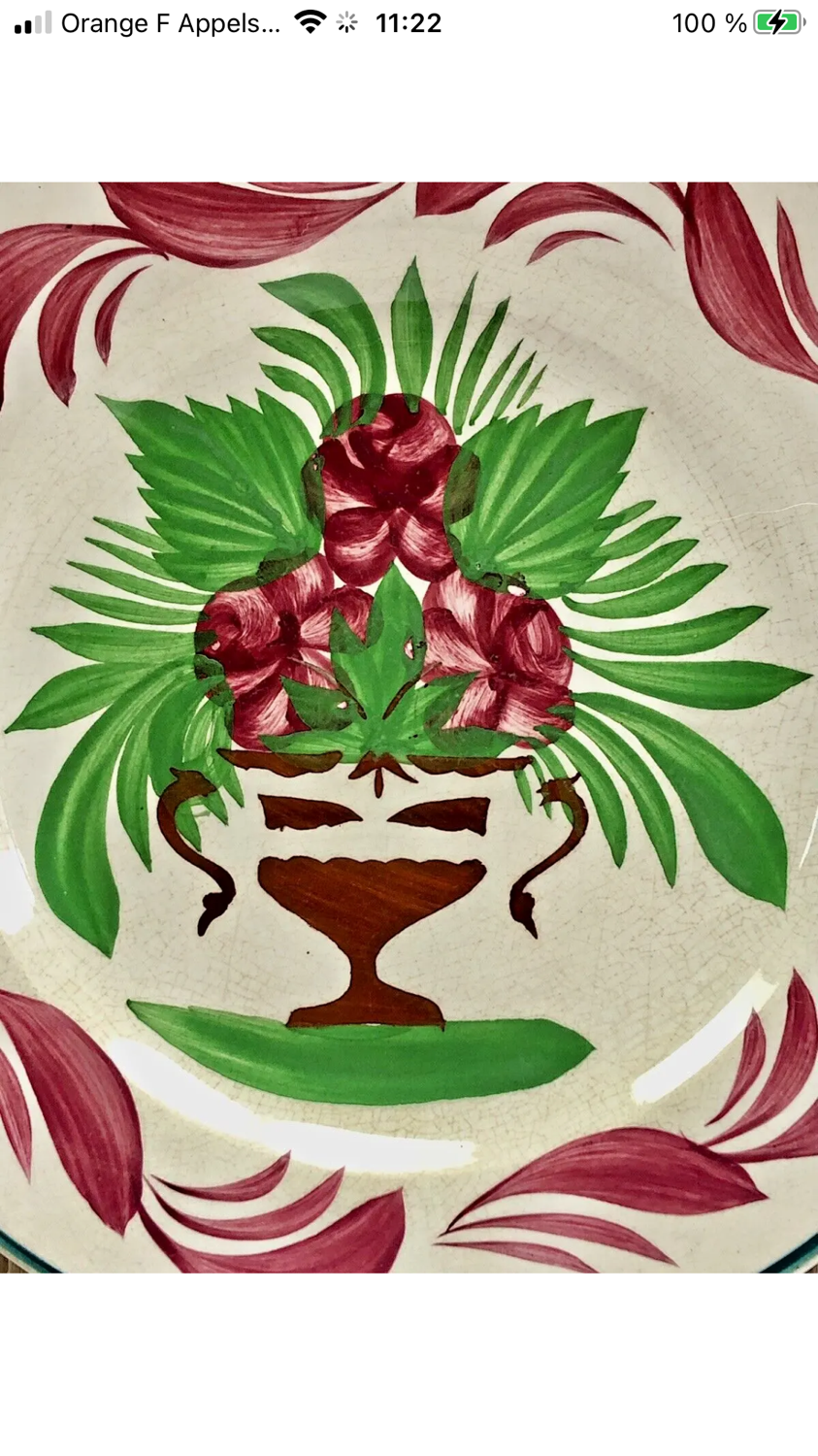 7 dessert plates XIX Sarreguemines stencil decoration