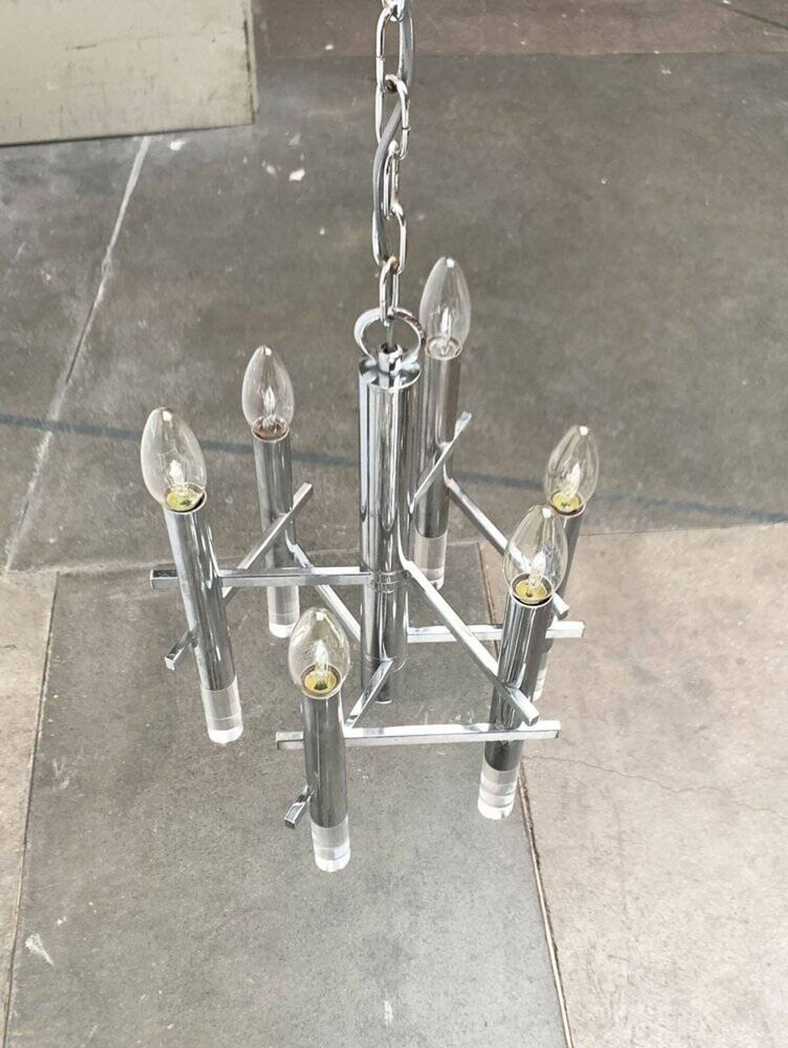 Italian chrome and acrylic chandelier from the space age mid-century by Gaetano Sciolari, 1960s.