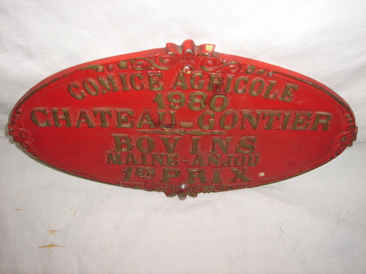 Enamel plate Cattle Chateau Gontier 1980