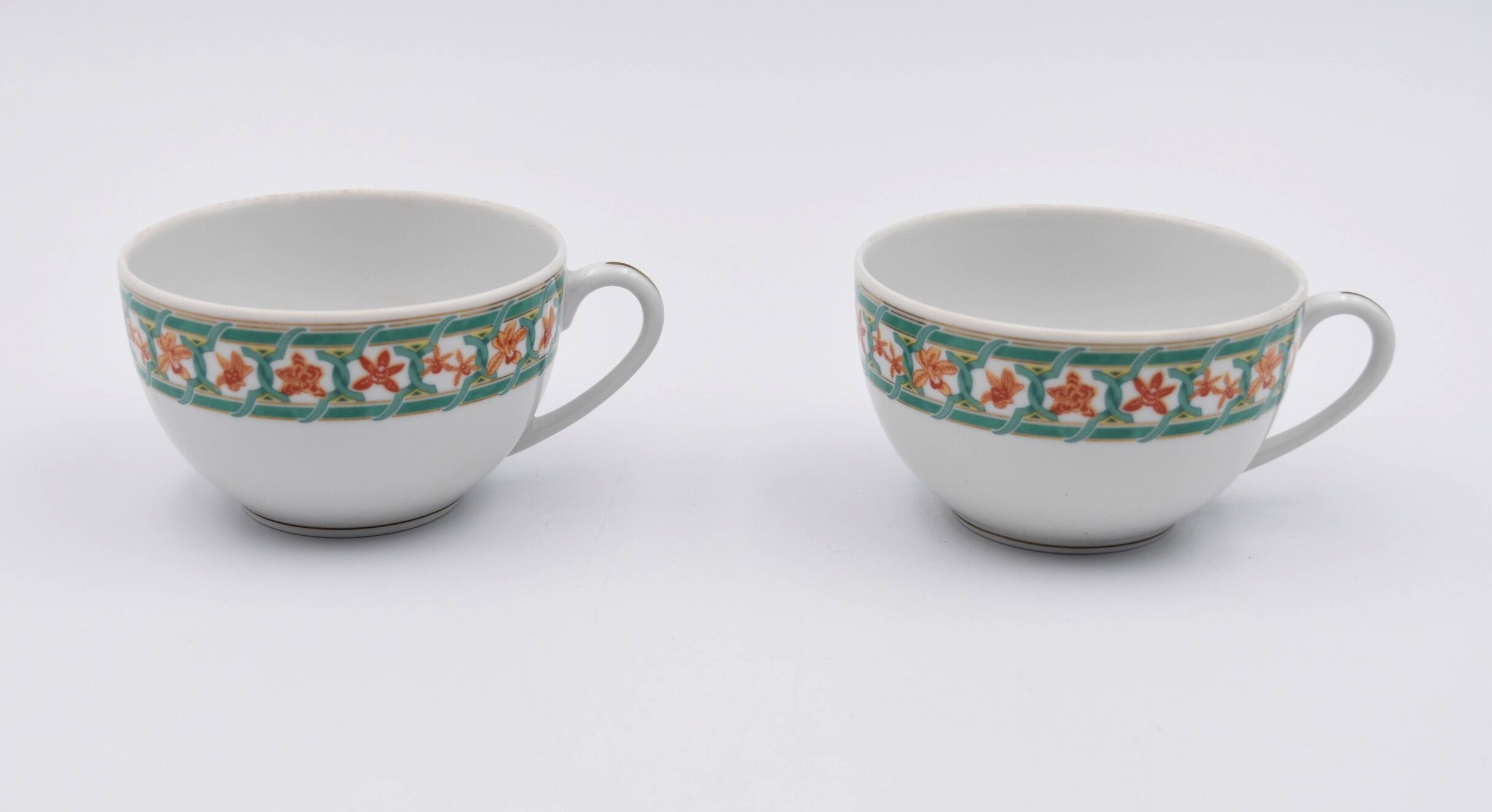 2 cups Christofle Oceana Green Ginkgo porcelain