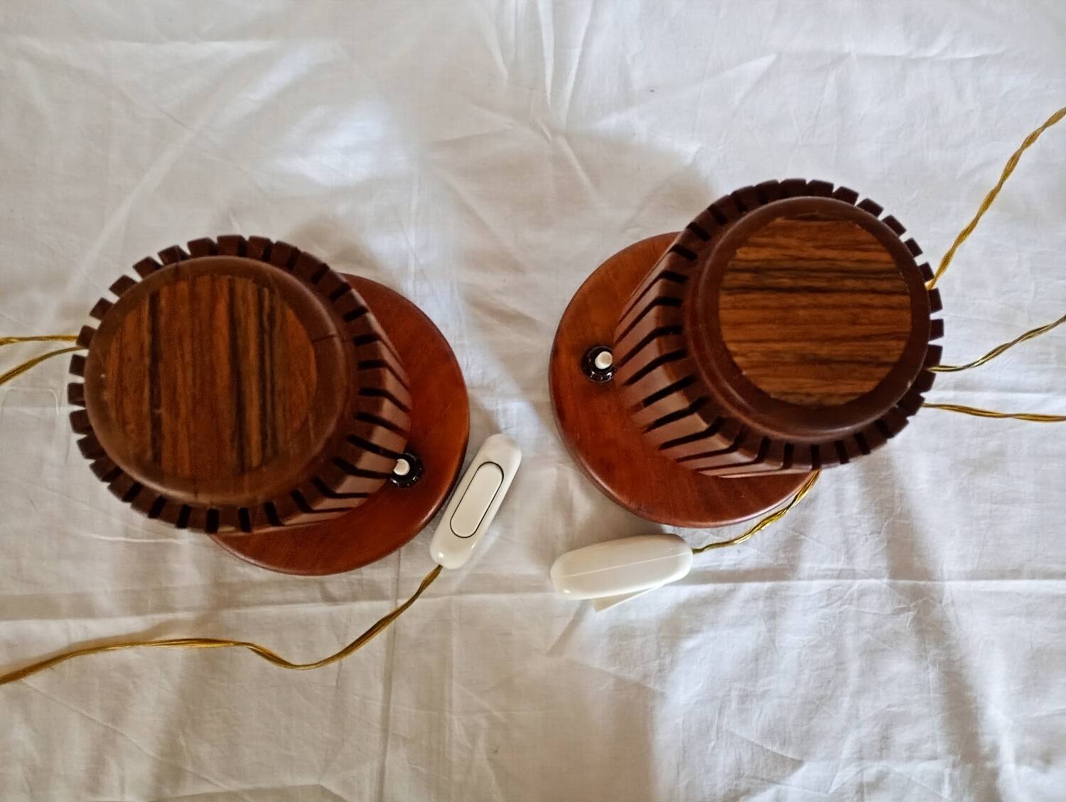 Pair of wooden bedside lamps