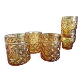 Set of 5 vintage glasses in amber yellow glass pernod france 2 assorted models