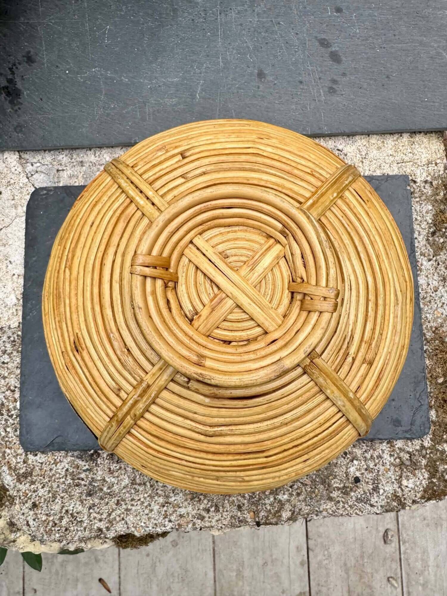 Rattan basket brass Gabriella Crespi 1960s