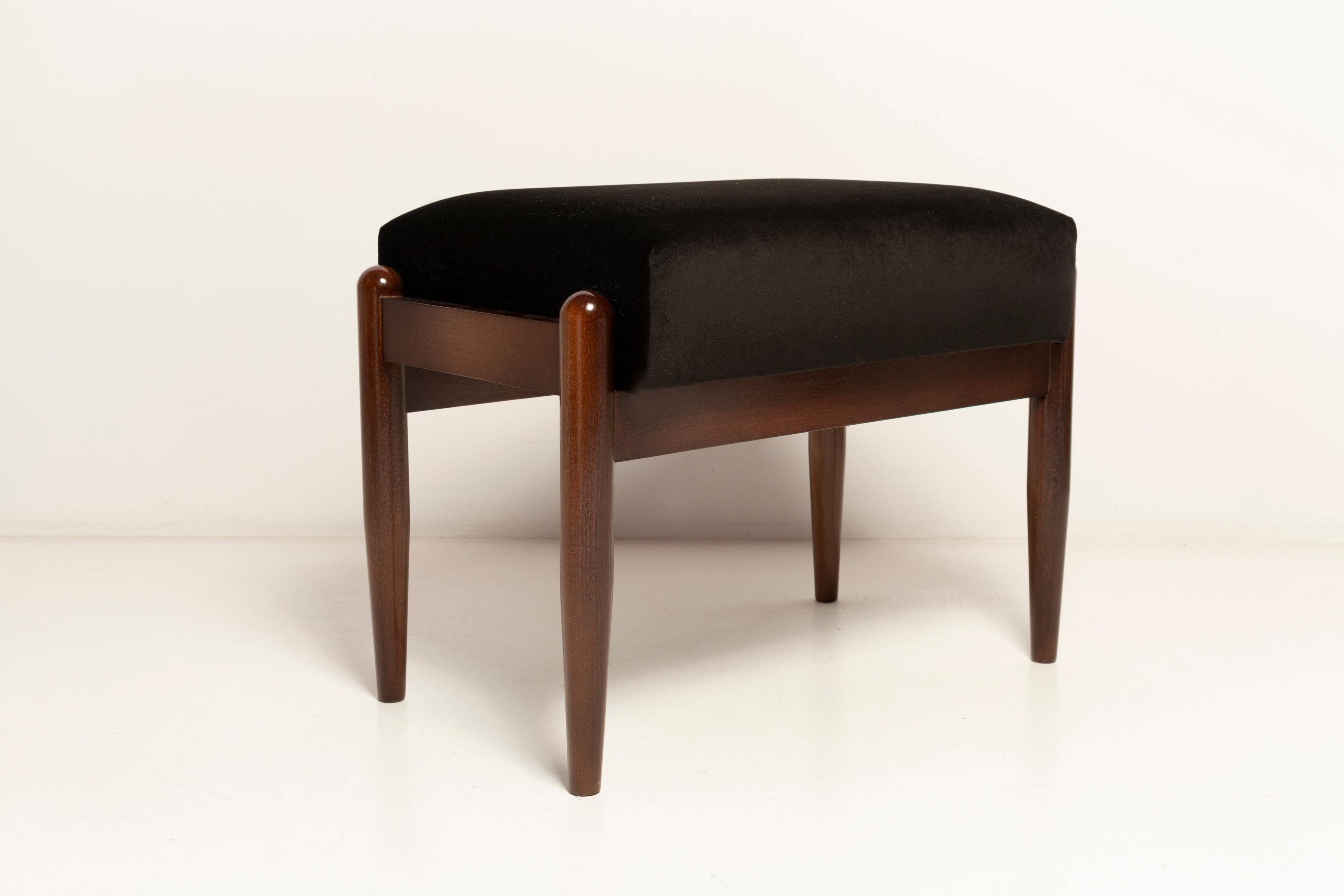 Pair of mid-century stools in black velvet, E. Homa, Europe, 1960s