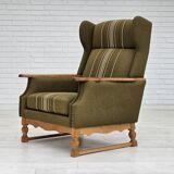 Fauteuil danoise, rembourrage original, laine de meuble verte, 1970