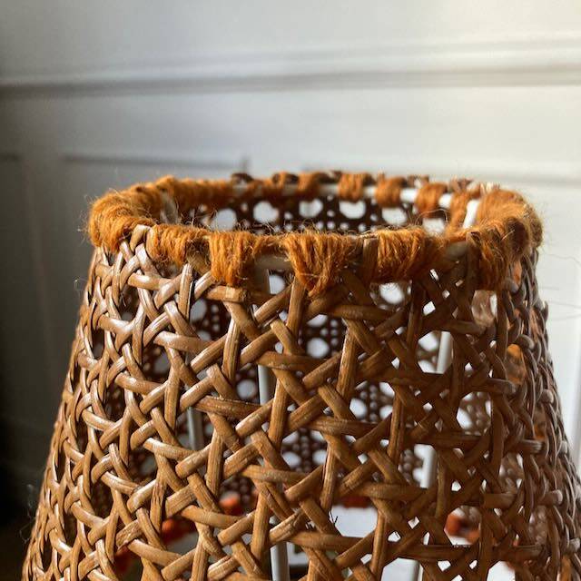 Small wooden and cane lamp