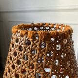 Small wooden and cane lamp