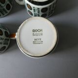 6 Boch La Louvière coffee cups, walnut decor, 1960s