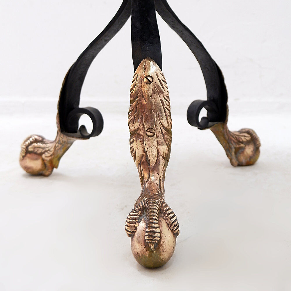 Tripod gueridon in wrought iron with brass decorations and alabaster top - 1950s