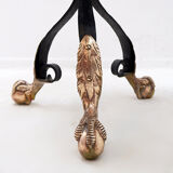 Tripod gueridon in wrought iron with brass decorations and alabaster top - 1950s