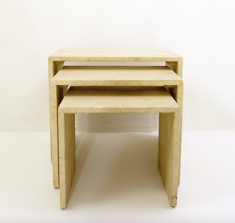 Set of 3 tables in travertine 1970