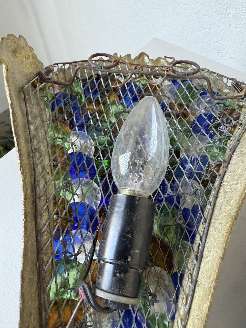 Pair of Art Nouveau bronze and Murano glass wall lights