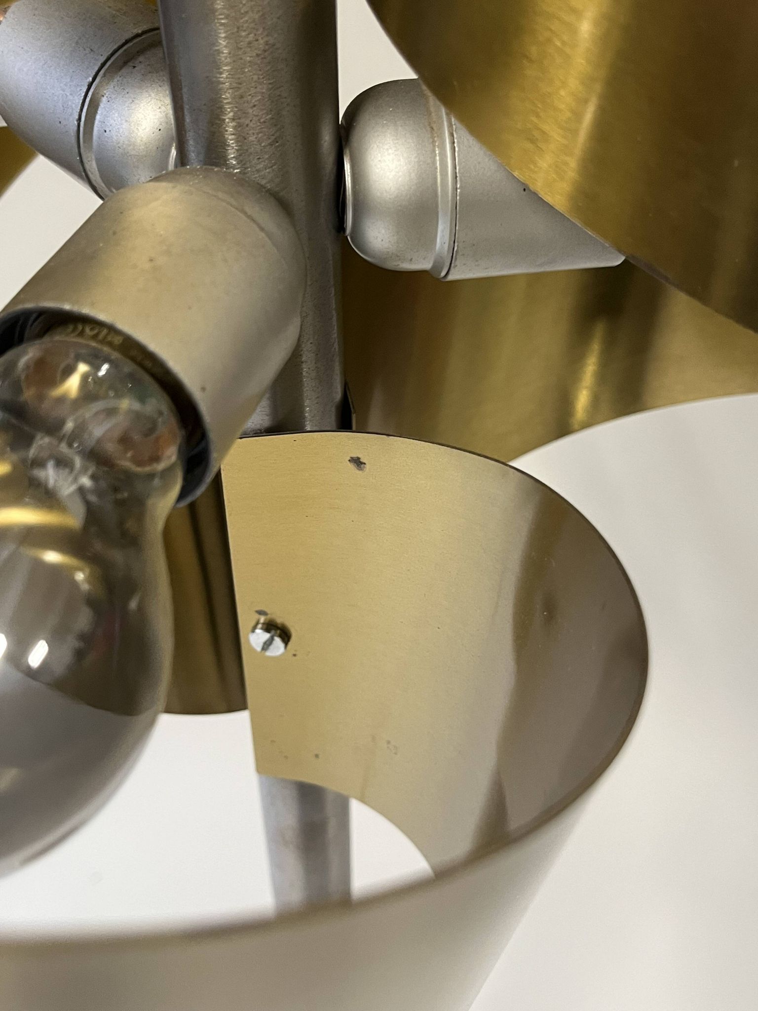 Italian Floor Lamp in Brushed Steel and Brass, 1970s