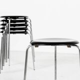 Midcentury set of 6 Dot stools in black by Arne Jacobsen for Fritz Hansen, 1964