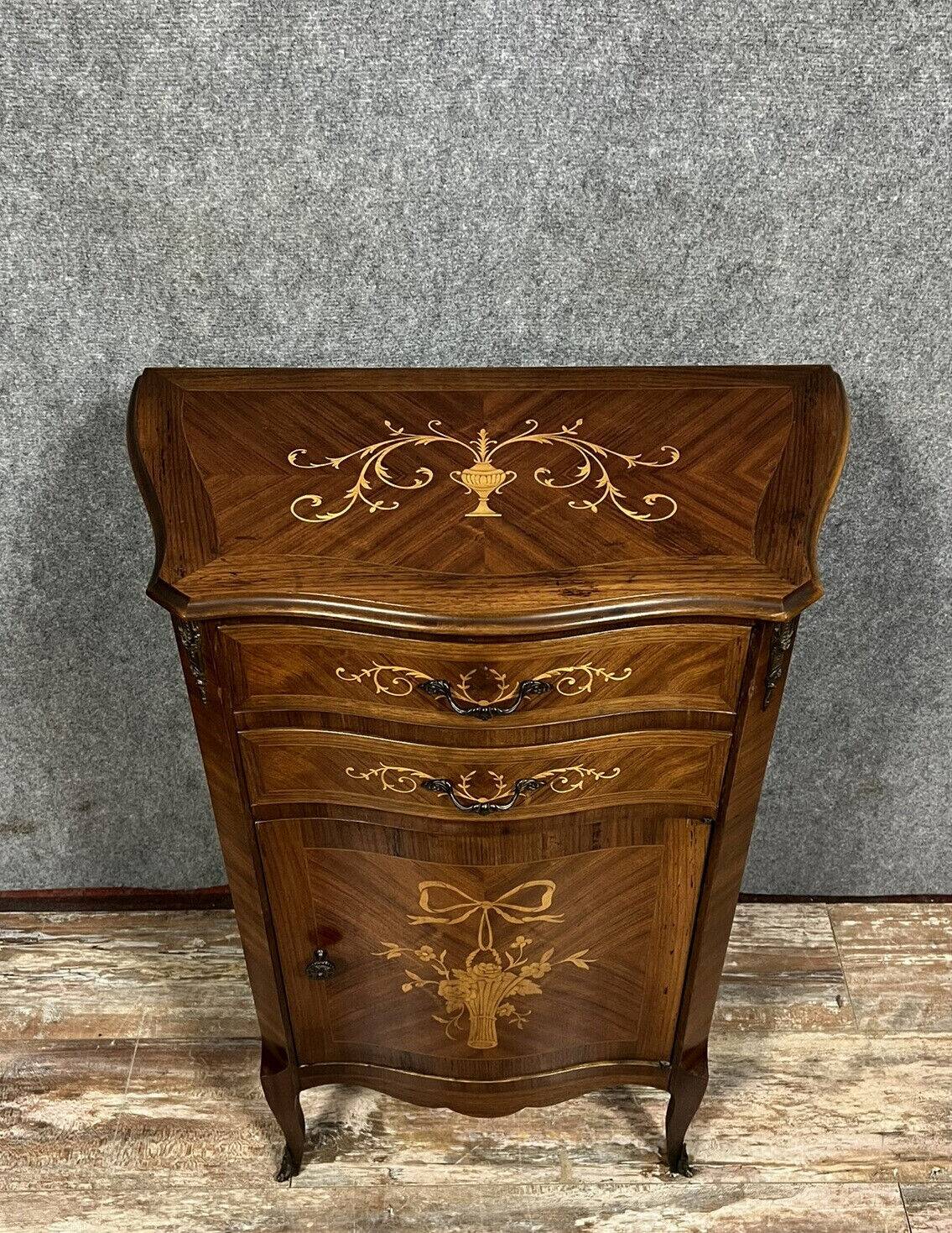 Curved Louis XV style ceremonial buffet in marquetry