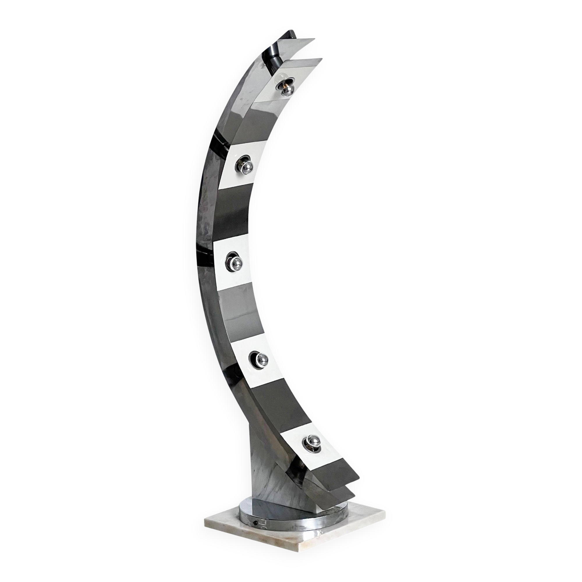 Sculptural space age floor lamp in marble and chrome metal, italian design